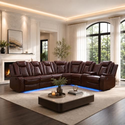 Daydo Sempli Red Power Reclining Sectional Sofa with LED Lights & Cup Holders