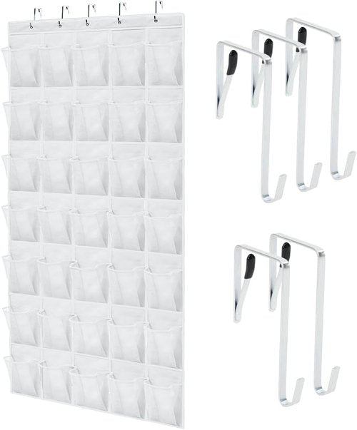 GORILLA GRIP Over The Door Shoe Organizer - 35 Large Breathable Mesh Pockets | Space-Saving Hanging Storage, 68.5H x 24.5W, White