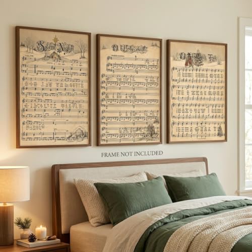 Unframed Vintage Christmas Carol Sheet Music Canvas Wall Art 12x18in Set of 3
