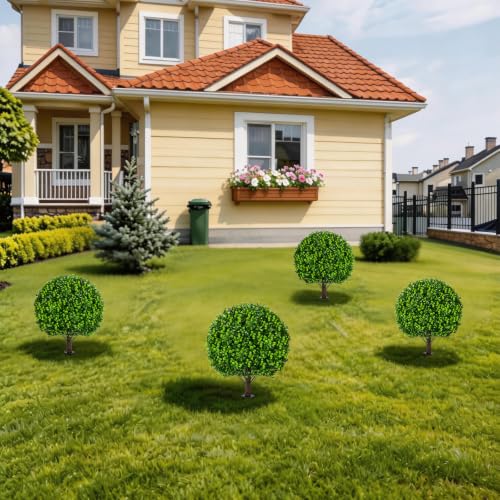 4 Pack 23-Inch Artificial Boxwood Ball Topiary Trees, UV Resistant Faux Plants