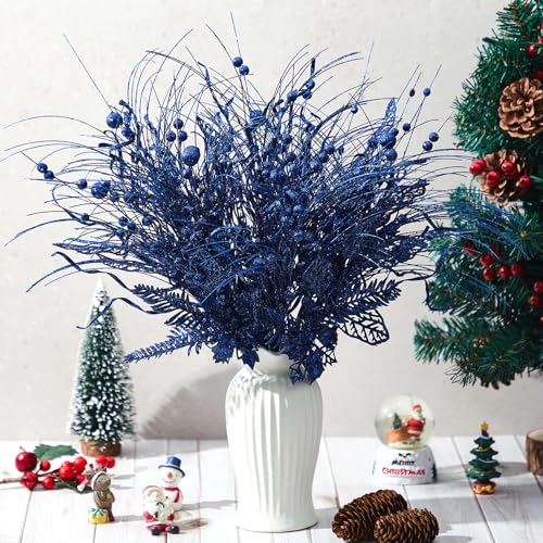 Navy Blue Christmas Tree Picks and Sprays - 24 pcs Holiday Decor