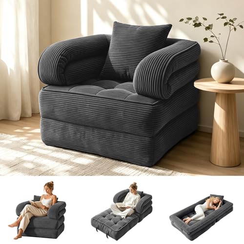 COTOSOF Dark Gray Folding Sofa Bed 3-in-1 Convertible Sleeper Chair with Armrests