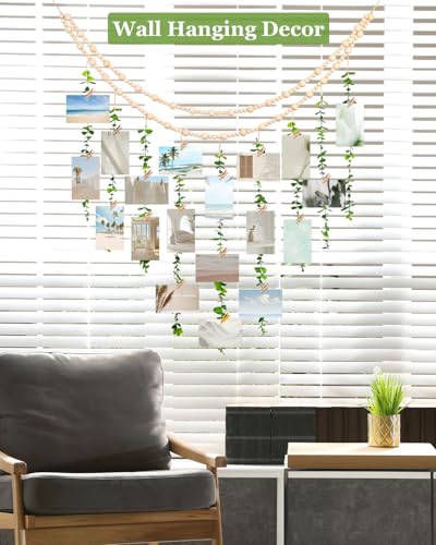 Boho Photo Hanging Display with Eucalyptus Garland and 20 Clips
