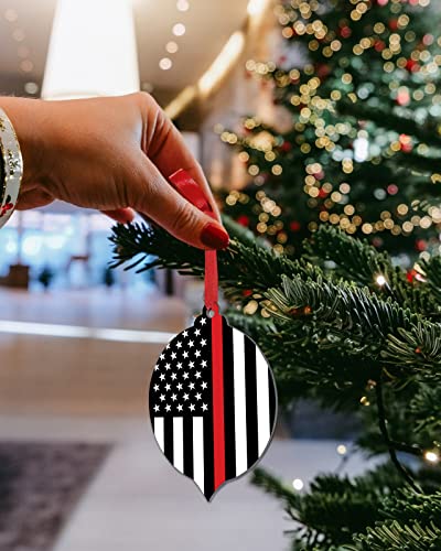 DecorLovee 10-Pack Christmas Ornaments Set – Red White Stripe Fireman USA Flag 3.7x3" (Variation Americadle9638)
