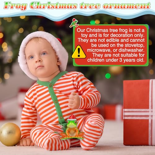 Green Red-Eyed Frog Christmas Tree Ornament with Santa Hat – Yuntau, 2x3 in