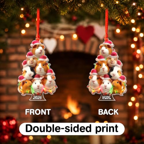 Guinea Pig Tree 2026 Christmas Ornament - Double-Sided Acrylic, 3.85" - HENGAPAMAS (Guinea Pig Variation)