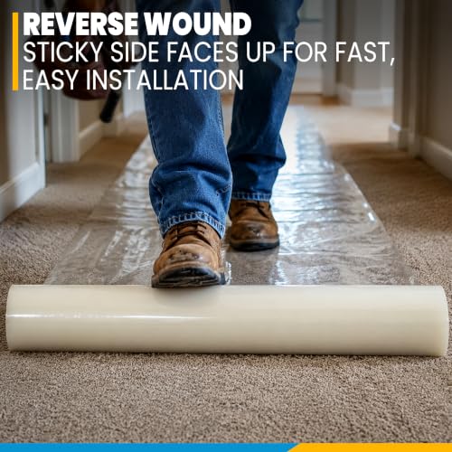 24" x 50' Self-Adhesive Carpet Protection Film - Heavy Duty 3 MIL Poly