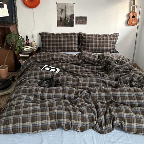 Queen Plaid Duvet Cover Set - 3 Piece Microfiber Bedding