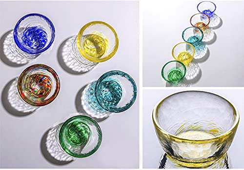 Mozacona 4pcs Colorful Glass Sake Cups Set 70ML Small Wine & Tea Cups - Red, Blue, Yellow, Orange
