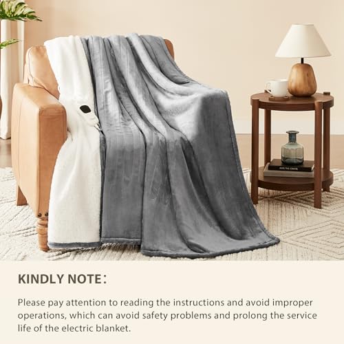 Homemate Electric Heated Throw Blanket - 50"x60" Soft Flannel Sherpa