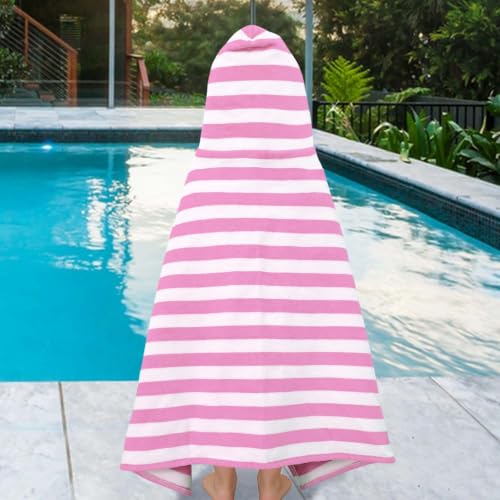 Pink Stripe Hooded Toddler Towel - 100% Cotton Bath & Beach Towel (40x25)