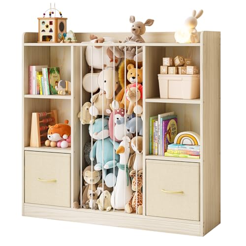 4-in-1 Kids Toy Storage Organizer with Bookshelf and Stuffed Animal Zoo