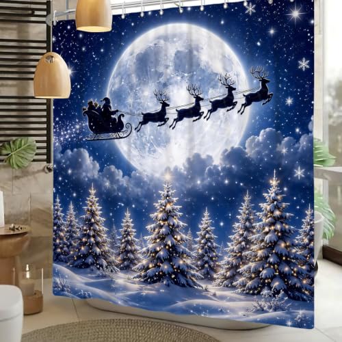 Canessioa Blue Winter Christmas Shower Curtain 72x72 inch Bathroom Decor