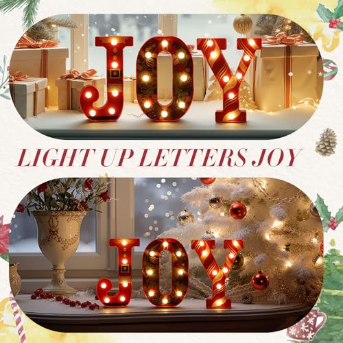 Honoson 3 Pcs LED Marquee Letters Christmas Joy Sign Wall & Table Decor