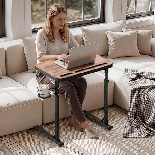 Large Adjustable TV Tray Table with Tilting Top and Cup Holder