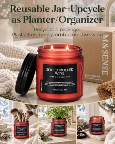 M&SENSE Frosted Balsam Cedar Large Jar Christmas Candle 19.4oz - Holiday Home Fragrance