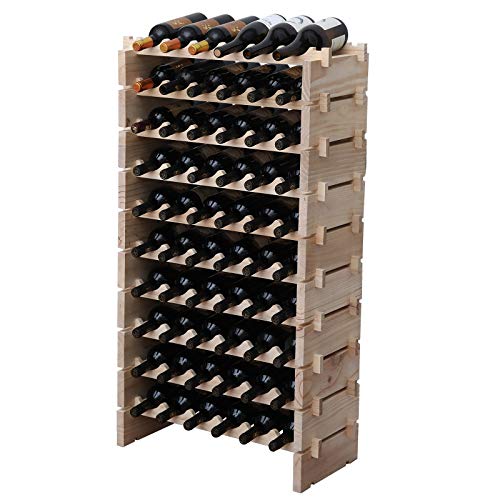 Stackable Solid Pine Wood Wine Rack - 60 Bottle Capacity, Natural Finish