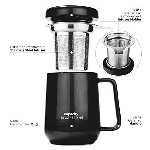 Tealyra 19oz Ceramic Tea Mug with Infuser & Lid - Large Heat-Resistant Coffee & Tea Cup