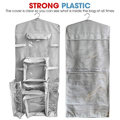 Hanging Double-Sided Gift Wrapping Paper Organizer with Pockets Grey