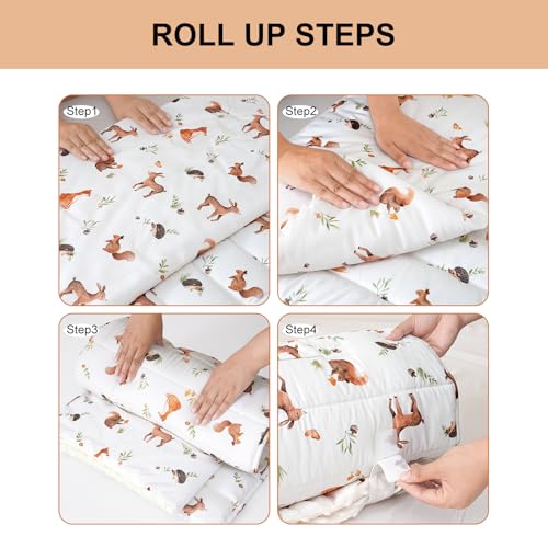 Toddler Nap Mat with Pillow and Minky Fleece Blanket, 55"x23" Woodland Animal