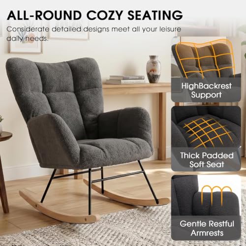 Teddy Upholstered Nursery Rocking Chair with High Back and Armrests
