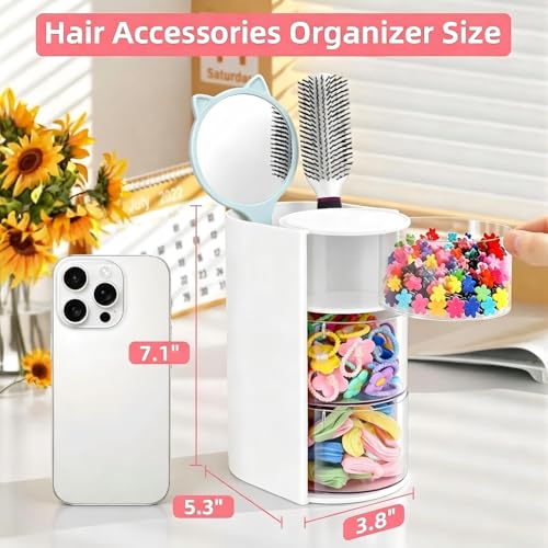 Luscinia White 3-Layer Hair Accessories Organizer with Rotatable Brush Holder