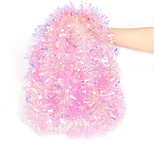 Pink Tinsel Garland 17ft Glittering Holiday Decoration for Christmas Tree
