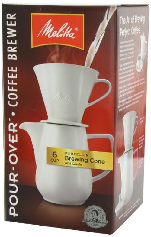 Melitta 36 oz. Pour-Over Coffee Brewer with Porcelain Carafe, White