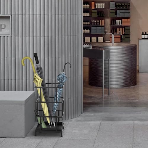 Metal Umbrella Stand for Entryway with Drip Tray and Adjustable Feet