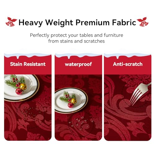 Romanstile 60x84 Inch Waterproof Jacquard Christmas Tablecloth with Red Flowers – Damask Holiday Dinner Cover