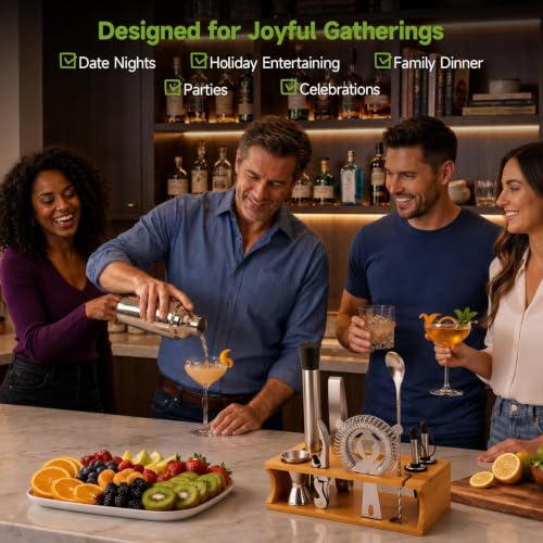 Stainless Steel Cocktail Shaker Set with Stand - 10-Piece Bartender Kit for Home & Bar
