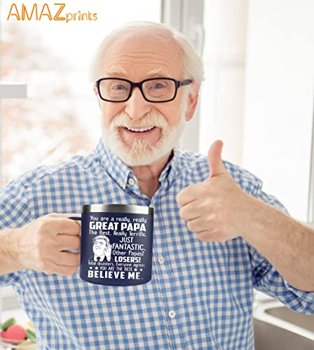 GREAT PAPA Insulated 14oz Stainless Steel Mug - Gifts for Dad Grandpa from Daughter Son Kids