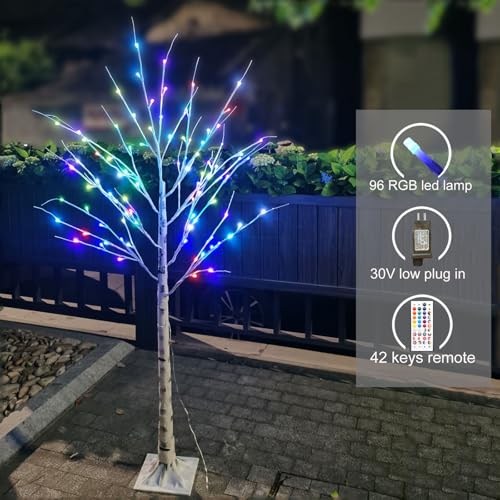 Outdoor Colorful Lighted Birch Tree RGB-5FT - Color Changing LED Tree with Remote