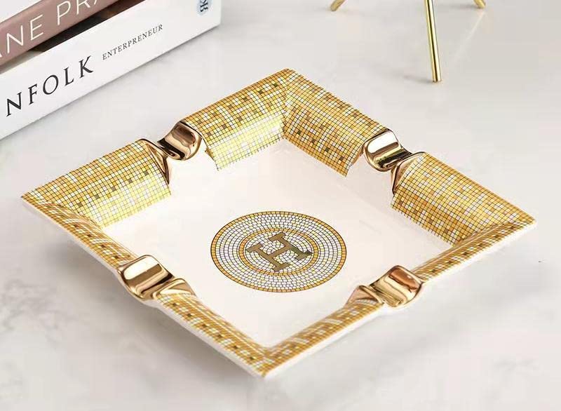 Ceramic Cigar Ashtray for 4 Cigars, 8-Inch Square Decorative Ash Tray