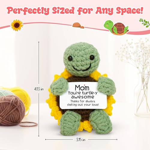 Handmade Crochet Turtle Sunflower Desk Decor - Emotional Support Gift for Mom