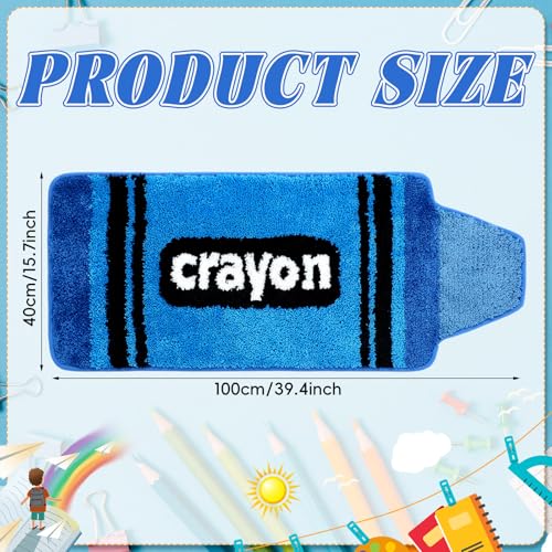 Blue Crayon Reading Corner Rug, Non-Slip Plush Floor Mat for Classrooms