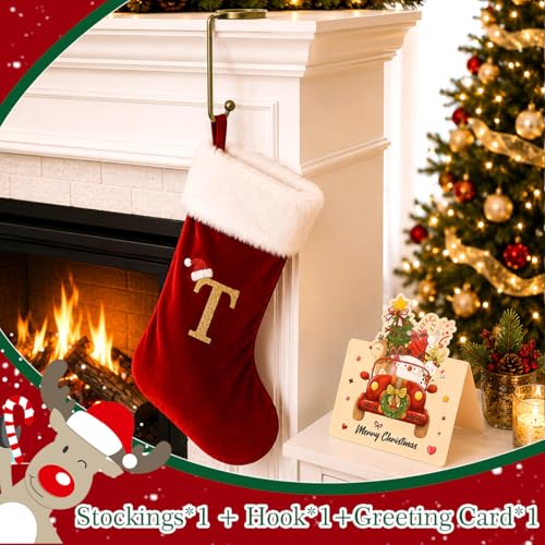 20-Inch Velvet Monogram Christmas Stocking with Initial Letter