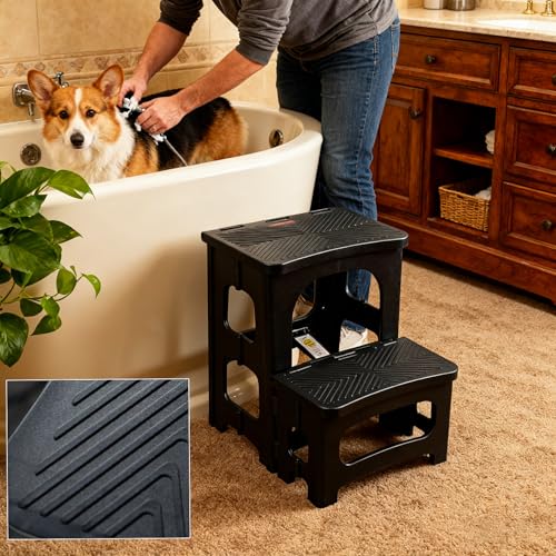 2-Step Folding Step Stool Ladder, Portable Non-Slip Stool for Home and Kitchen