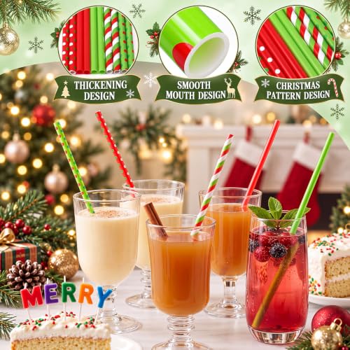 Uiifan 100 Pcs Christmas Plastic Drinking Straws - 9 Inch - Multi-Style