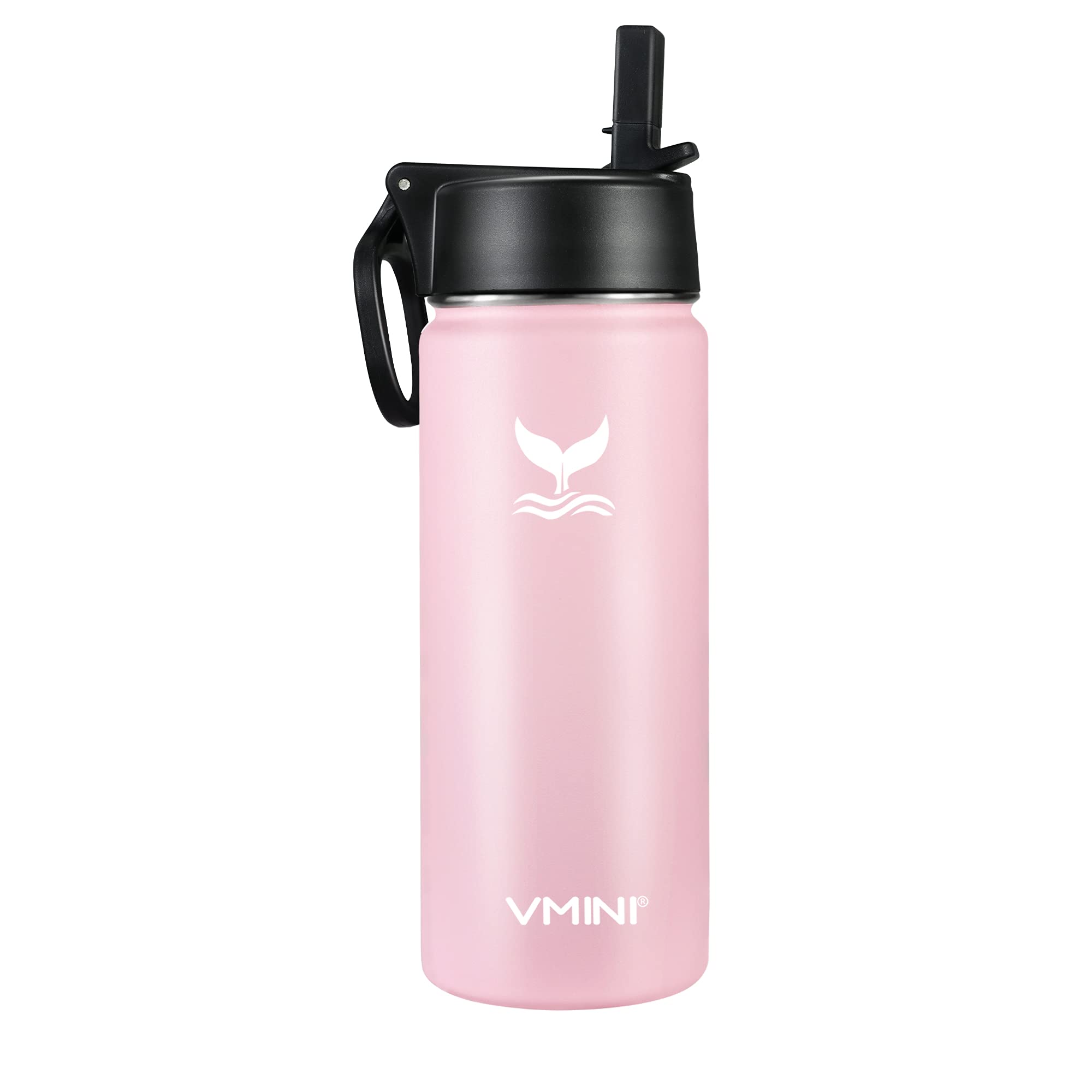 Vmini Water Bottle with Straw, Wide Rotating Handle Straw Lid, Wide Mouth Vacuum Insulated Stainless Steel Water Bottle, Pick, 18 oz