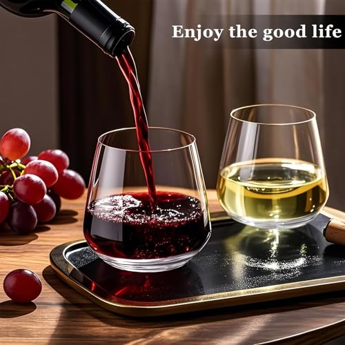 Stemless Wine Glasses Set of 4, 13.5oz Lead-Free Crystal Clear Glassware
