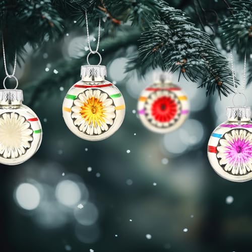 Sliner Mini Glass Christmas Ornaments Set - Multi-Color Reflector Balls, 24 Pack