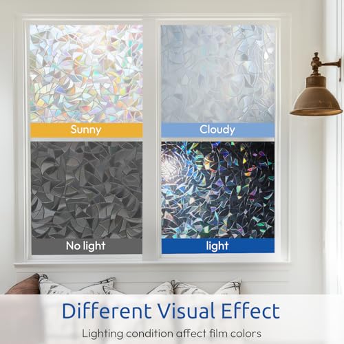 3D Prism Window Privacy Film - Clear Stained Glass Sticker, 17.5" x 78.7"