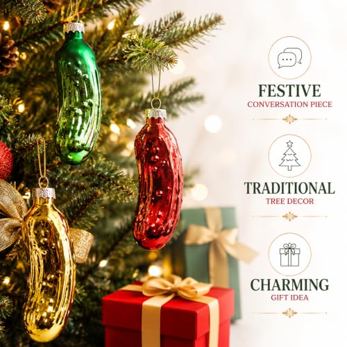 Essivox Traditional Glass Christmas Pickle Ornament - Holiday Tree Decoration, Festive Hanging Xmas Decor (Variant C)