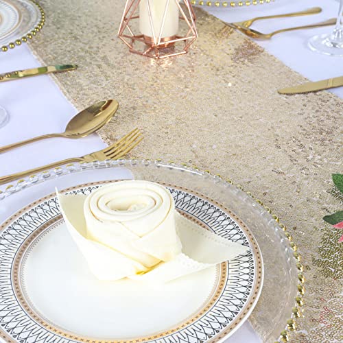 DUOBAO 1pc Champagne Gold Sequin Table Runner 12x108 Inch Wedding Party Decor