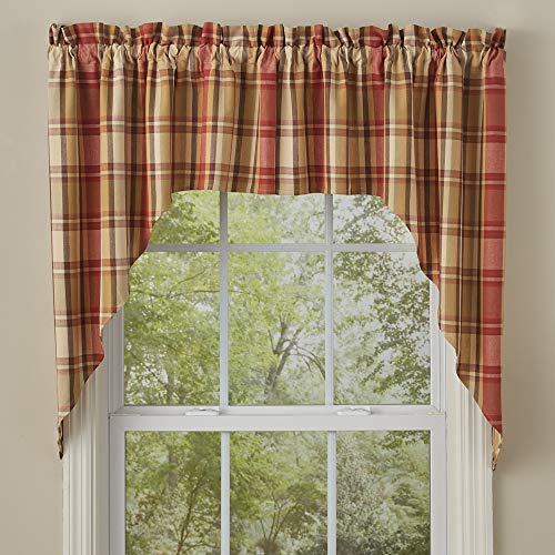 Cotton Plaid Window Swag Pair 72" x 36" Farmhouse Rod Pocket Valance
