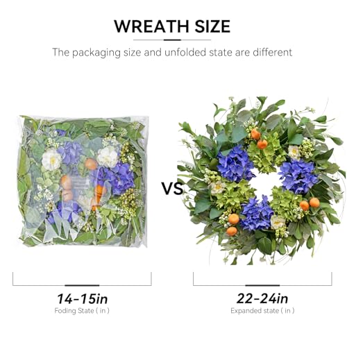24-Inch Silk Hydrangea Wreath with White Blossoms and Mini Mandarins