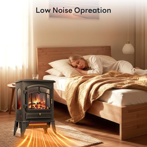 Electric Fireplace Stove with Realistic Flame & Dual Heat Settings