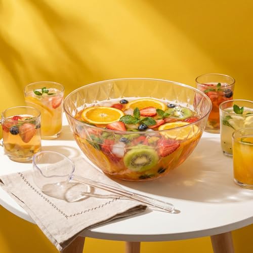 1.4 Gallon Plastic Punch Bowl with Ladle, Clear Diamond Texture Serving Bowl