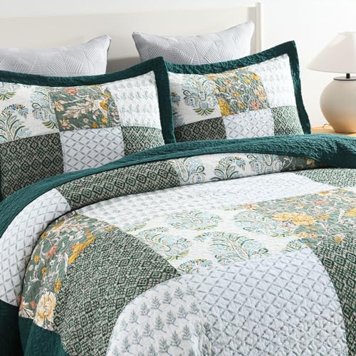 Secgo California King Reversible Patchwork Quilt Set 120x110 Green Bedding